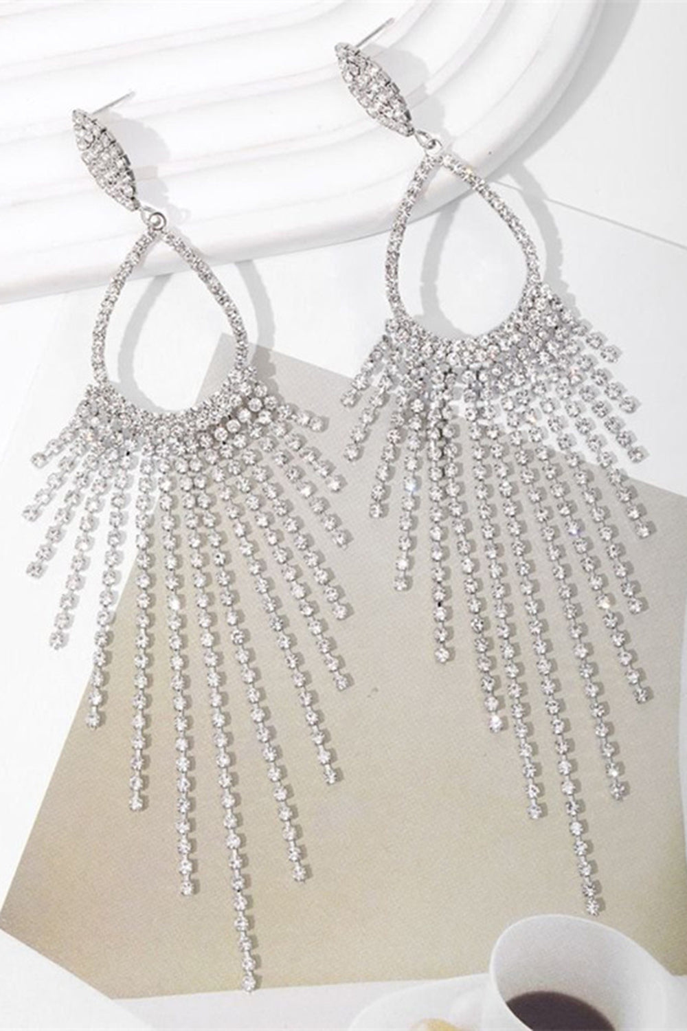 Sparkly Silver Rhinestones Drop Earrings - Image 3