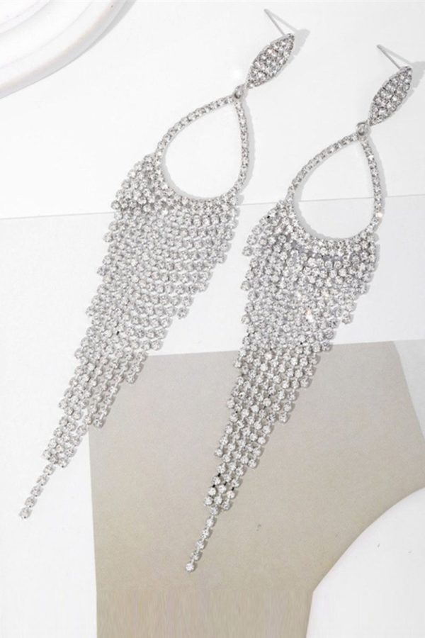 Sparkly Silver Rhinestones Drop Earrings - Image 4