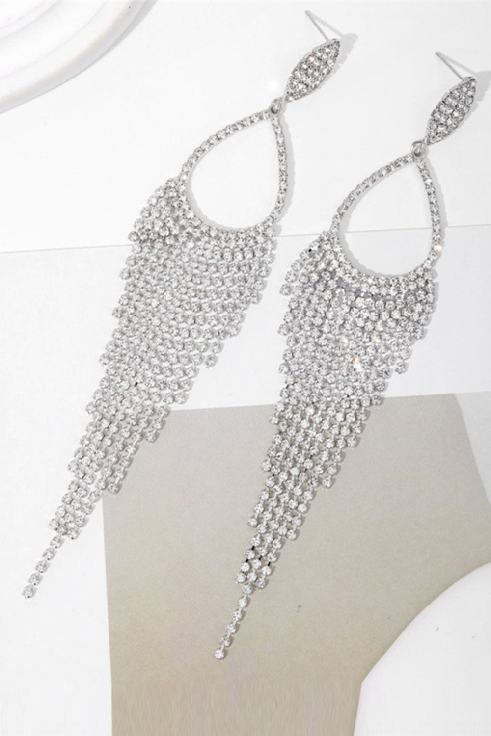 Sparkly Silver Rhinestones Drop Earrings - Image 4
