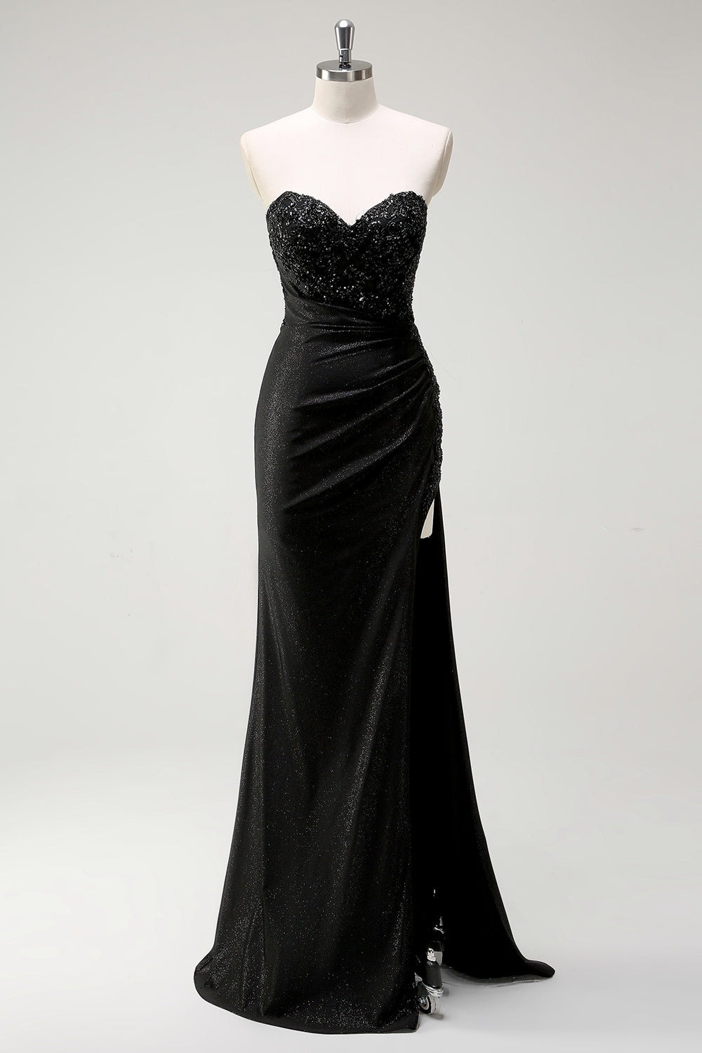 Sparkly Sweetheart Black Long Sequin Prom Dress With Slit - Image 1