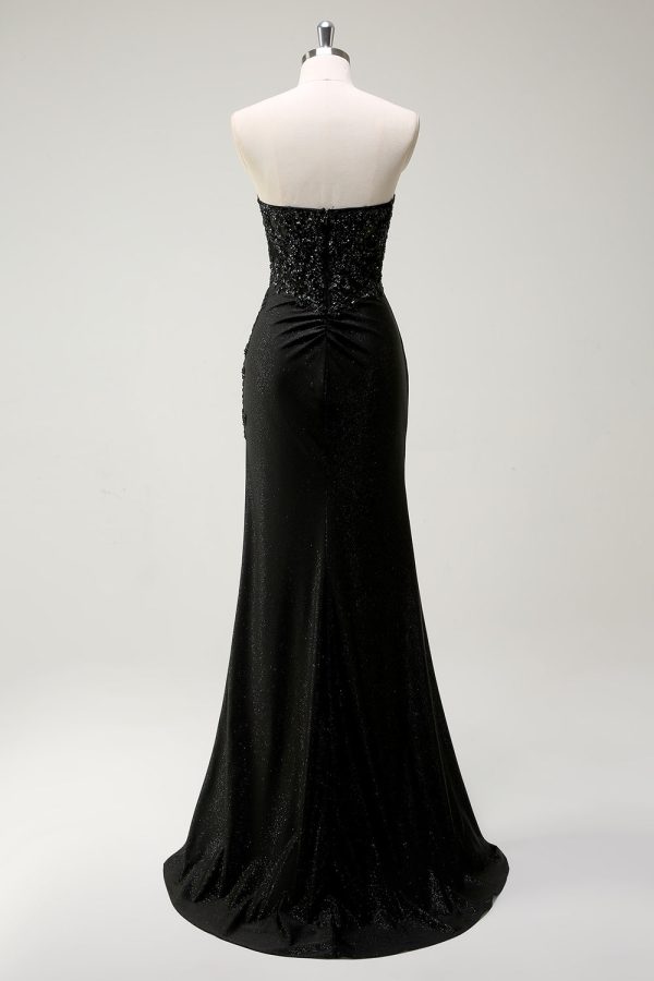 Sparkly Sweetheart Black Long Sequin Prom Dress With Slit - Image 2