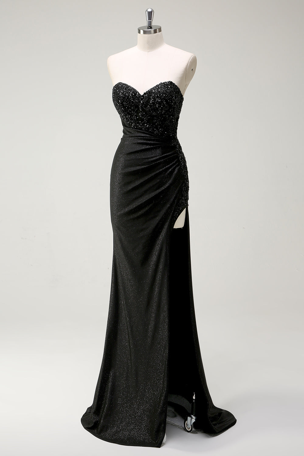 Sparkly Sweetheart Black Long Sequin Prom Dress With Slit - Image 3