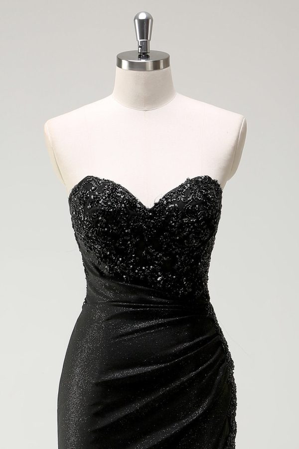 Sparkly Sweetheart Black Long Sequin Prom Dress With Slit - Image 4