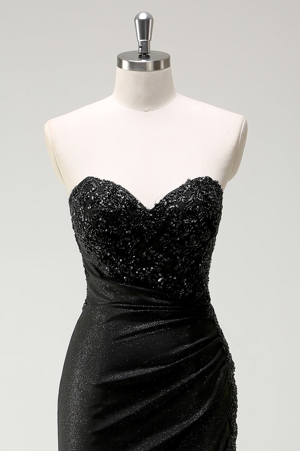 Sparkly Sweetheart Black Long Sequin Prom Dress With Slit - Image 4