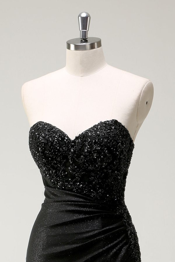 Sparkly Sweetheart Black Long Sequin Prom Dress With Slit - Image 6