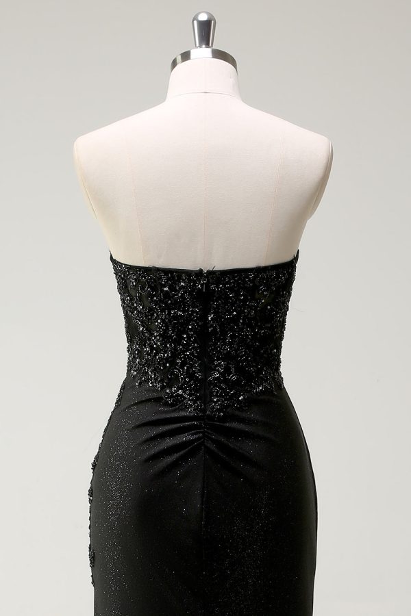 Sparkly Sweetheart Black Long Sequin Prom Dress With Slit - Image 5
