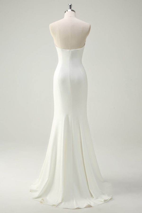 Sparkly White Floral Strapless Mermaid Long Prom Dress - Image 2