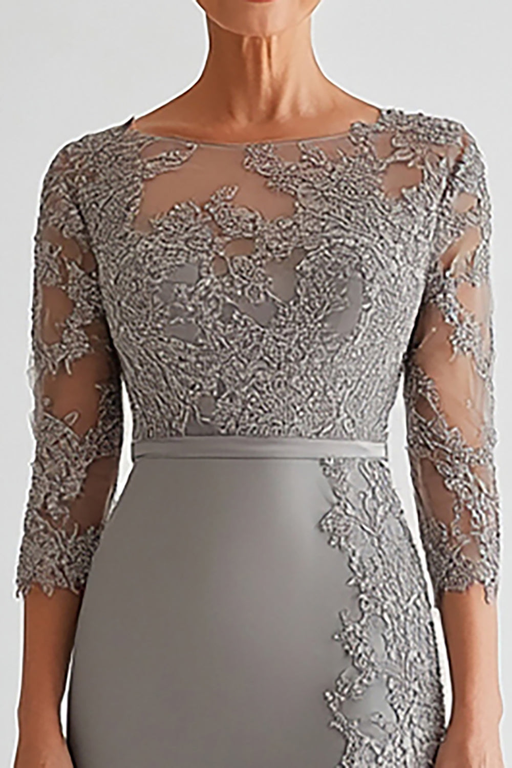 Silver Bodycon Appliques Mother of Bride Dress With Slit - Image 2