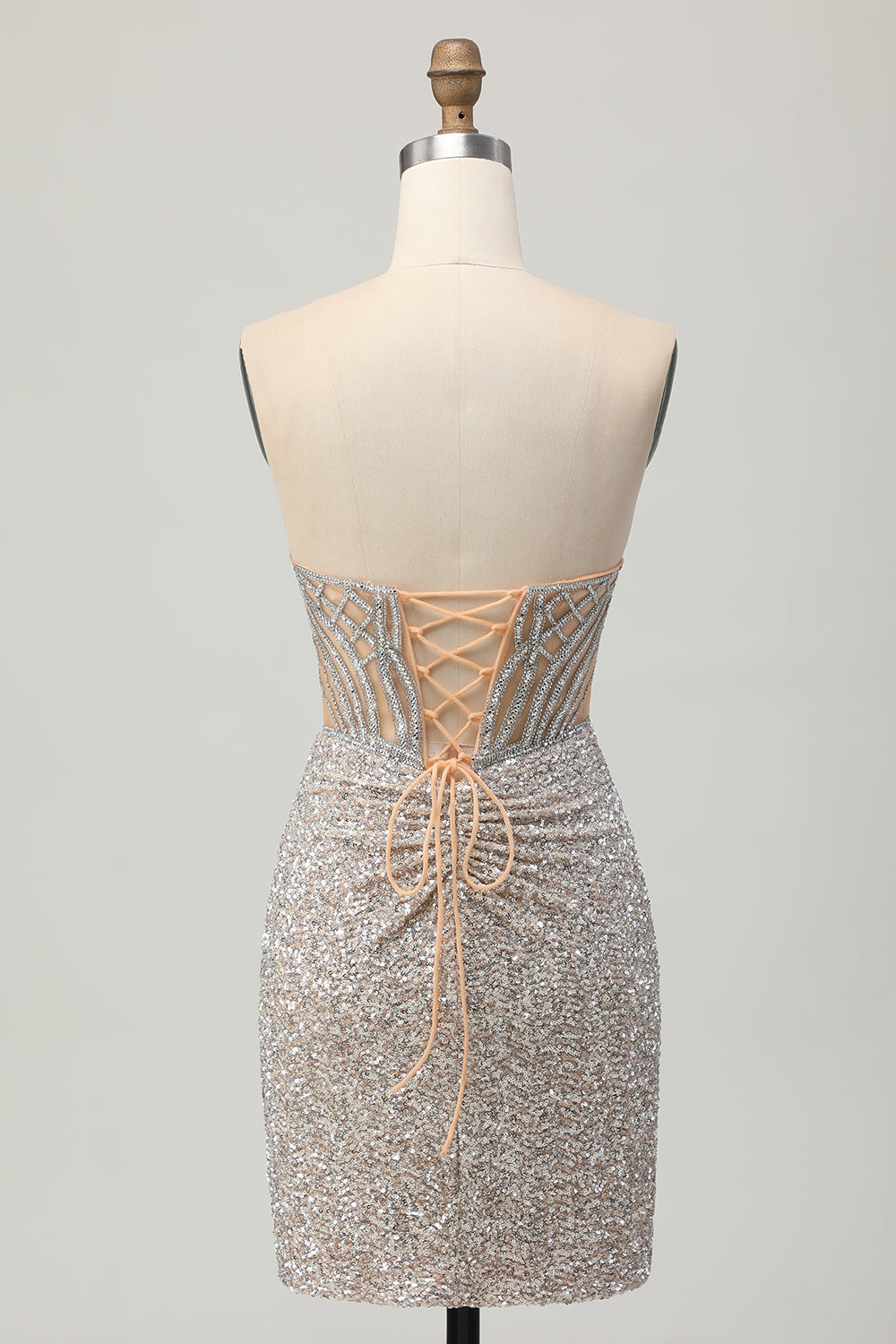 Sparkly Silver Strapless Tight Homecoming Dress With Slit - Image 4