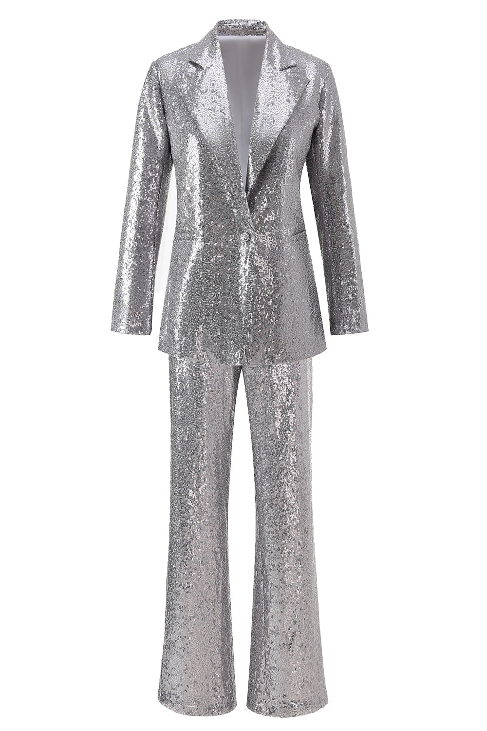 Sparkly Silver Notched Lapel 2-Piece Women Prom Suits - Image 1