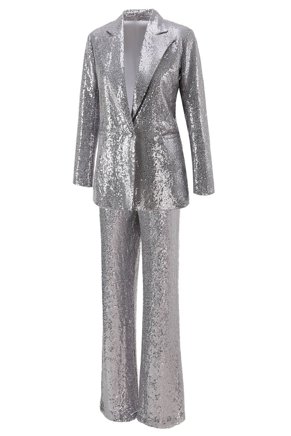Sparkly Silver Notched Lapel 2-Piece Women Prom Suits - Image 3