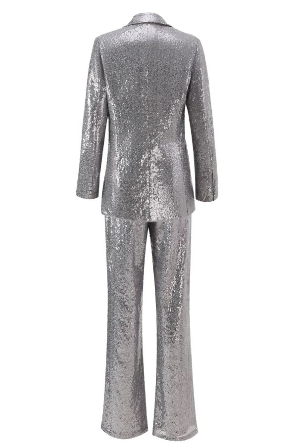 Sparkly Silver Notched Lapel 2-Piece Women Prom Suits - Image 2