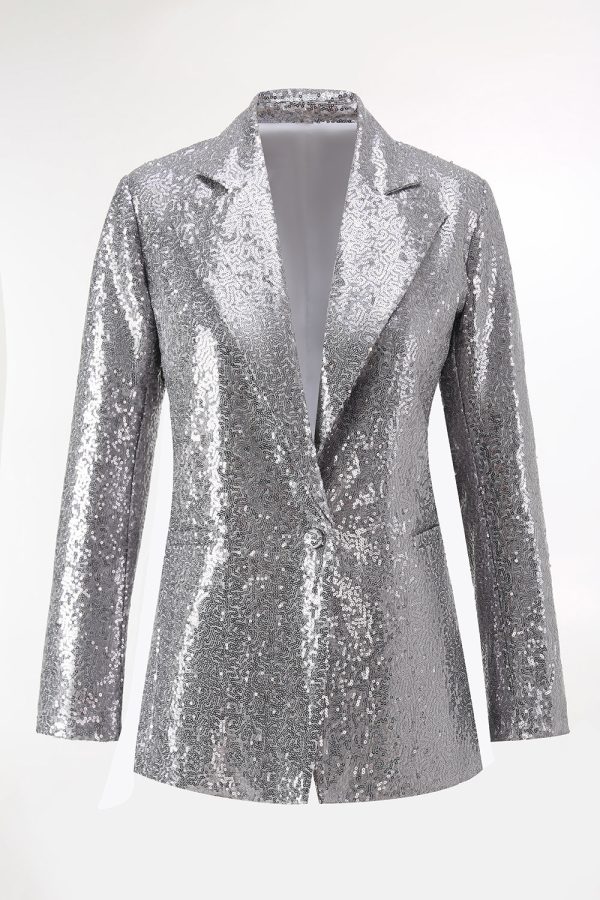 Sparkly Silver Notched Lapel 2-Piece Women Prom Suits - Image 4