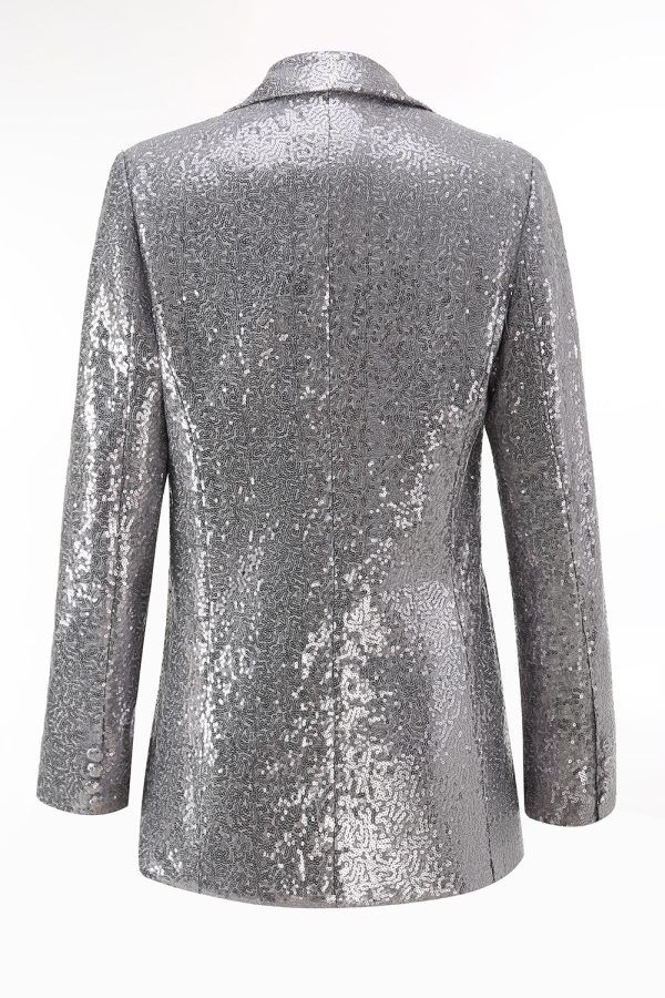 Sparkly Silver Notched Lapel 2-Piece Women Prom Suits - Image 5