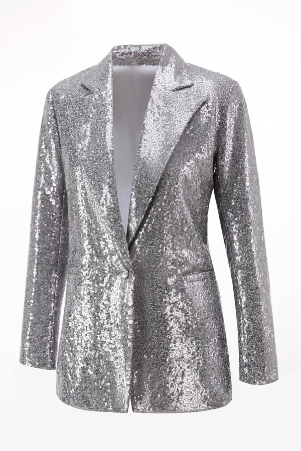 Sparkly Silver Notched Lapel 2-Piece Women Prom Suits - Image 6