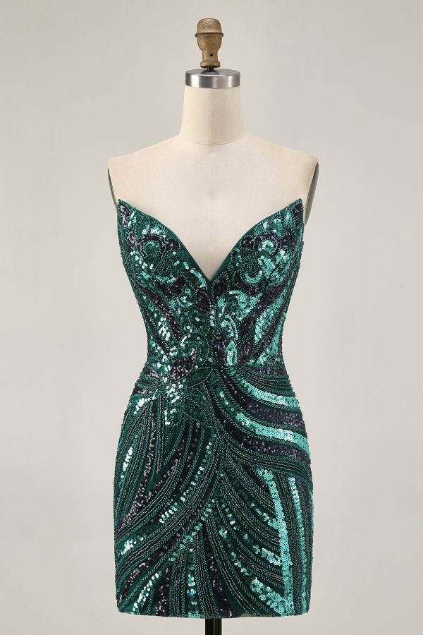 Sparkly Strapless Royal Blue Bodycon Homecoming Dress - Image 9