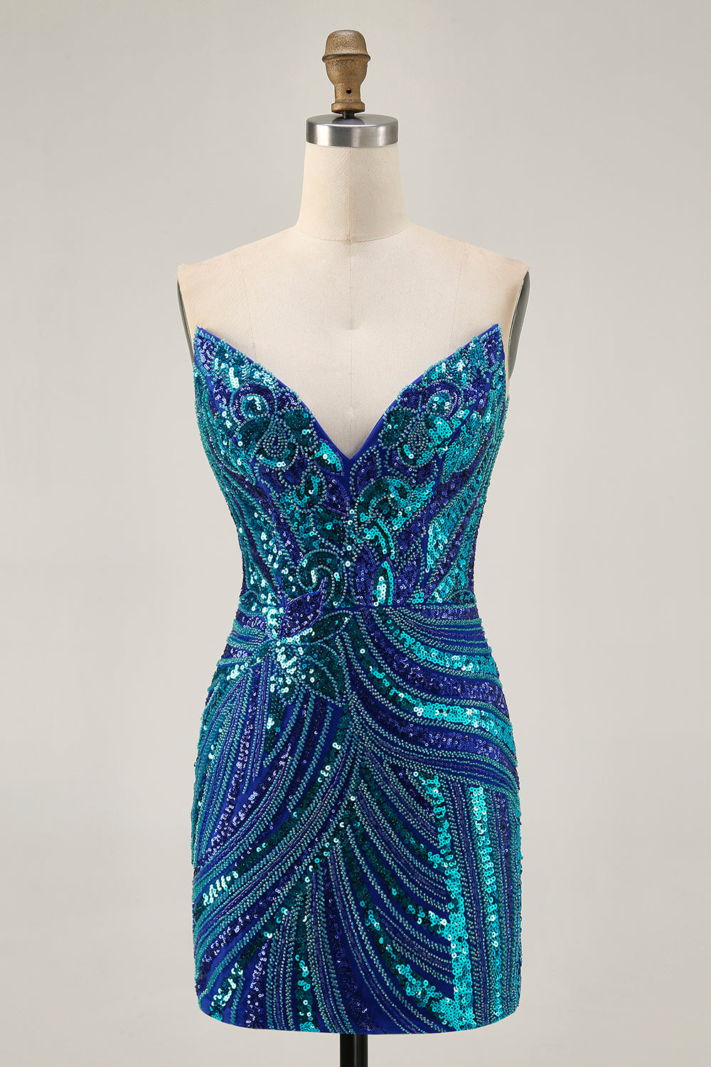 Sparkly Strapless Royal Blue Bodycon Homecoming Dress - Image 3