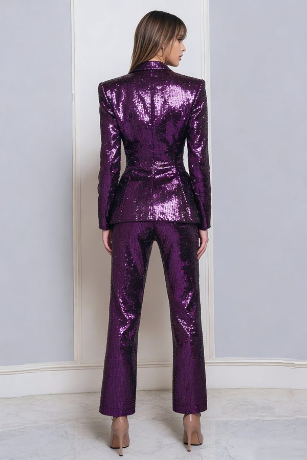 Sprakly Dark Purple One Button 2-Piece Women Prom Suits - Image 2