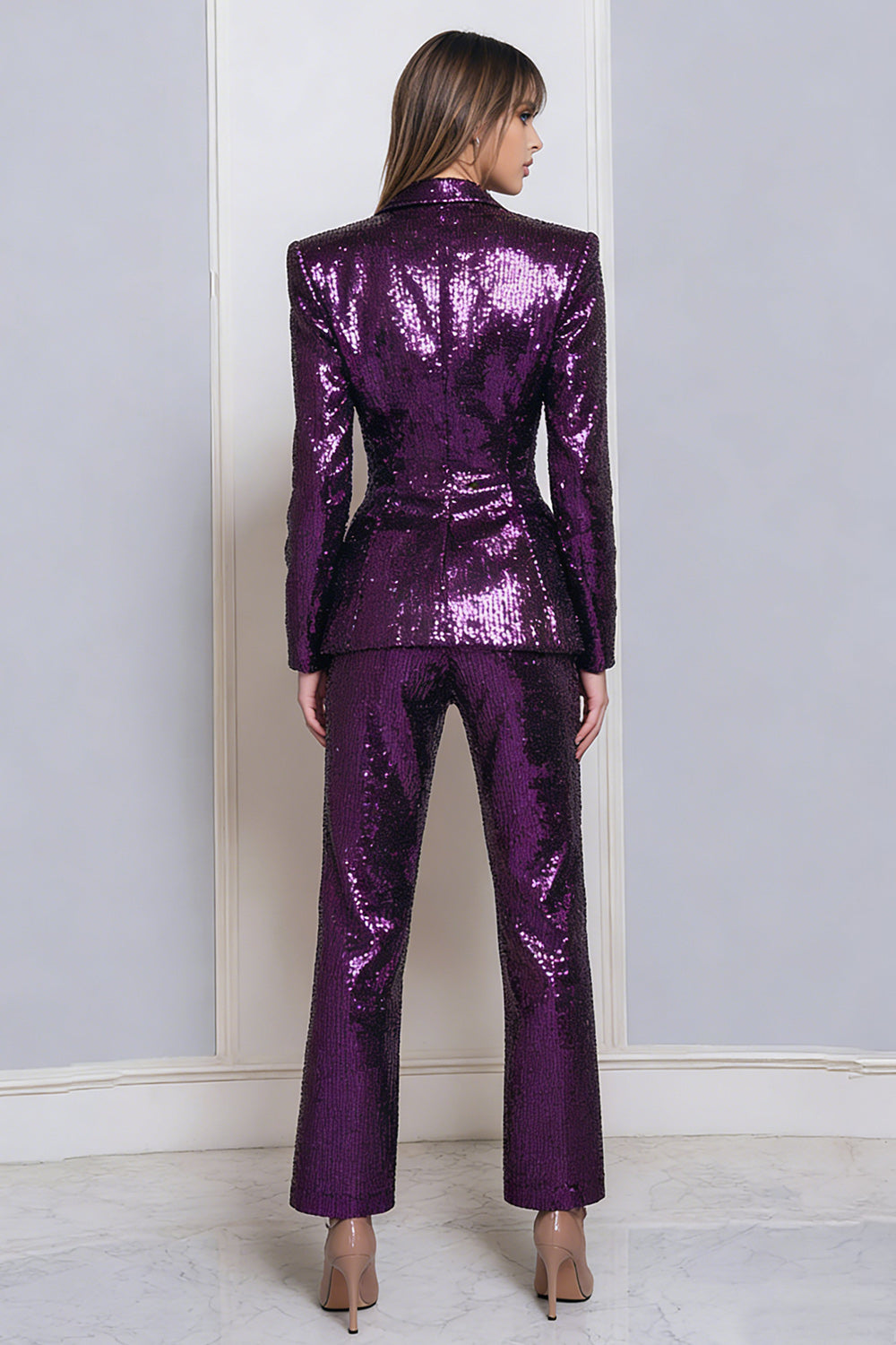 Sprakly Dark Purple One Button 2-Piece Women Prom Suits - Image 2