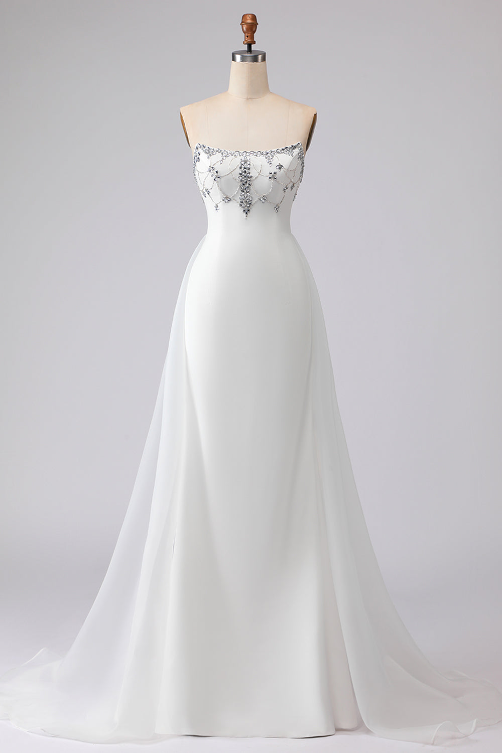 Sparkly White Strapless Satin Wedding Dress - Image 1