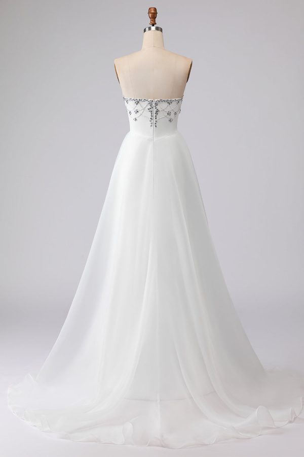 Sparkly White Strapless Satin Wedding Dress - Image 2