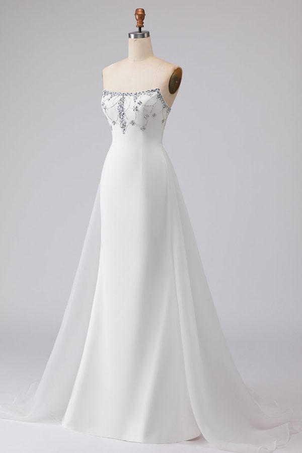 Sparkly White Strapless Satin Wedding Dress - Image 3