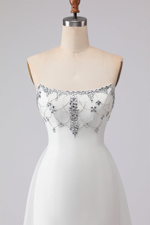 Sparkly White Strapless Satin Wedding Dress - Image 4