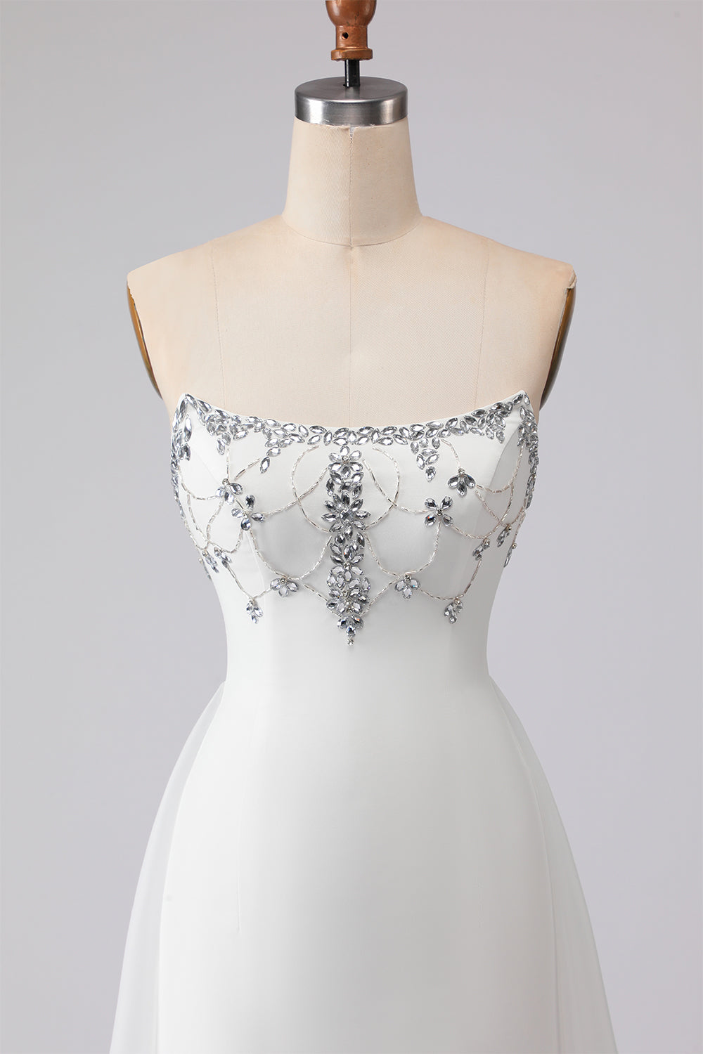 Sparkly White Strapless Satin Wedding Dress - Image 4