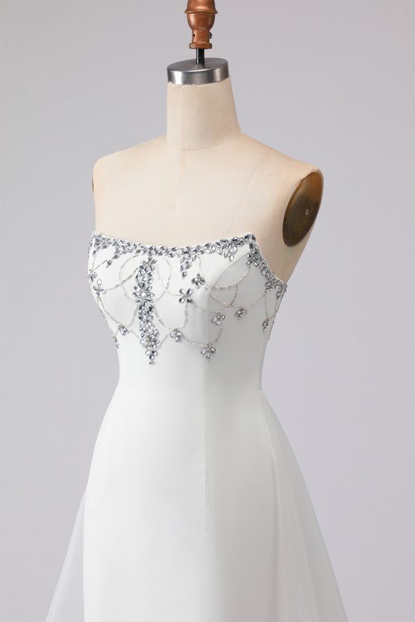 Sparkly White Strapless Satin Wedding Dress - Image 6
