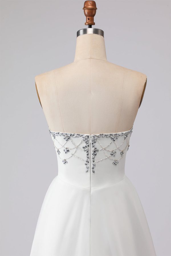 Sparkly White Strapless Satin Wedding Dress - Image 5