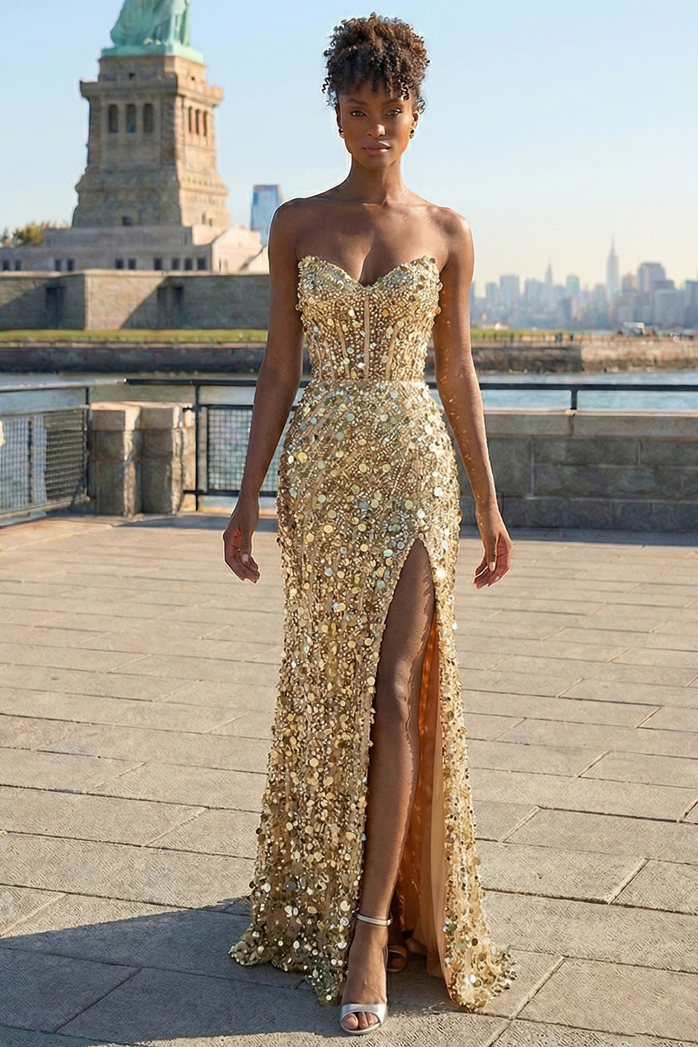 Sparkly Royal Blue Strapless Corset Mermaid Prom Dress with Slit - Image 19
