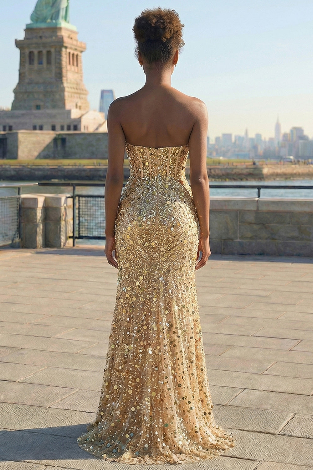 Sparkly Royal Blue Strapless Corset Mermaid Prom Dress with Slit - Image 20