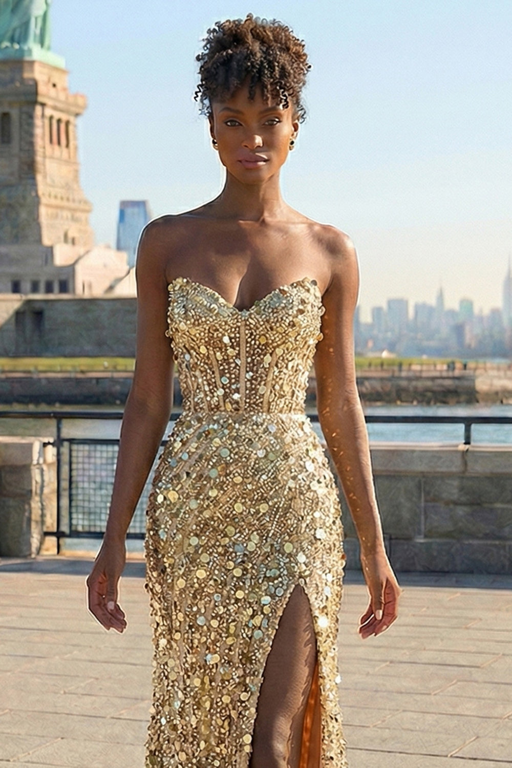 Sparkly Royal Blue Strapless Corset Mermaid Prom Dress with Slit - Image 21