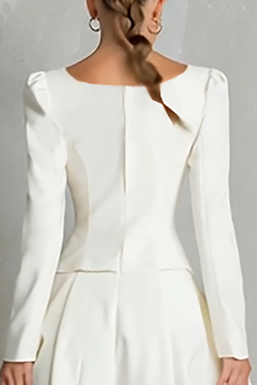 Square Neck A-Line Long Sleeve Ivory Work Dress - Image 4