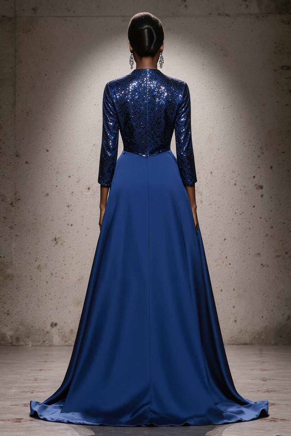 Sparkly Royal Blue Maxi Gala Dress With 3/4 Sleeves - Image 2