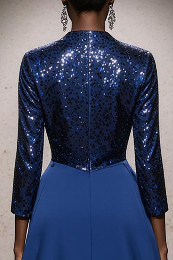 Sparkly Royal Blue Maxi Gala Dress With 3/4 Sleeves - Image 4