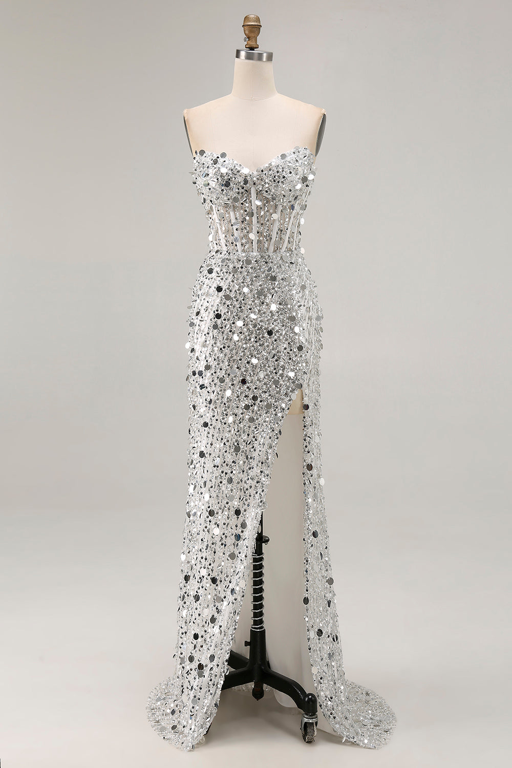 Sparkly Royal Blue Strapless Corset Mermaid Prom Dress with Slit - Image 13