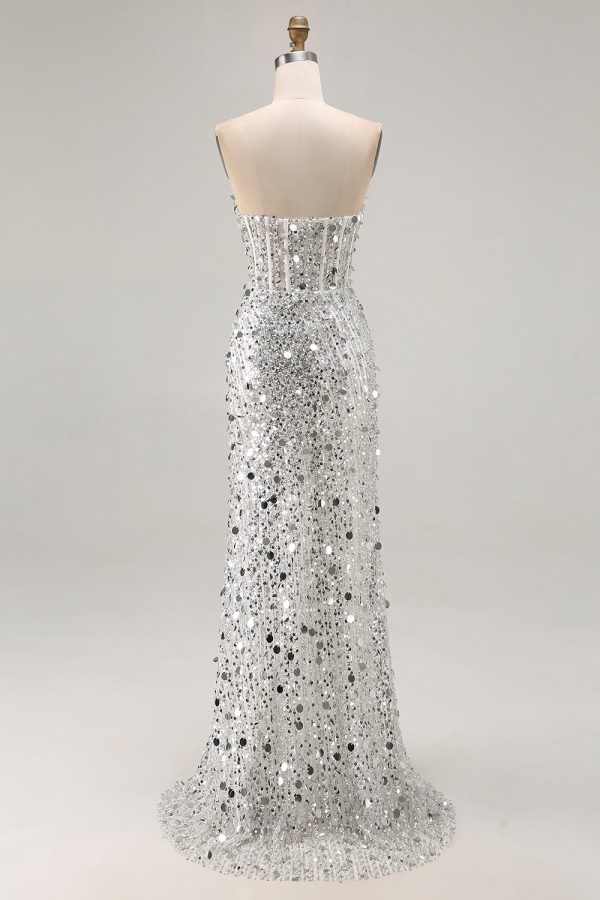 Sparkly Royal Blue Strapless Corset Mermaid Prom Dress with Slit - Image 14