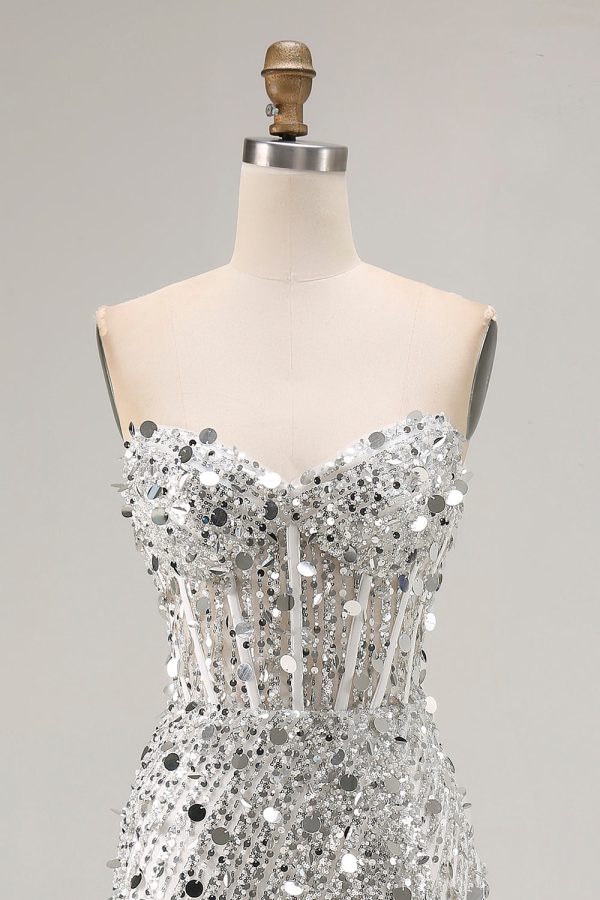 Sparkly Royal Blue Strapless Corset Mermaid Prom Dress with Slit - Image 16