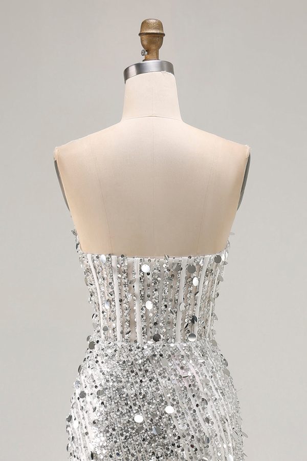 Sparkly Royal Blue Strapless Corset Mermaid Prom Dress with Slit - Image 17
