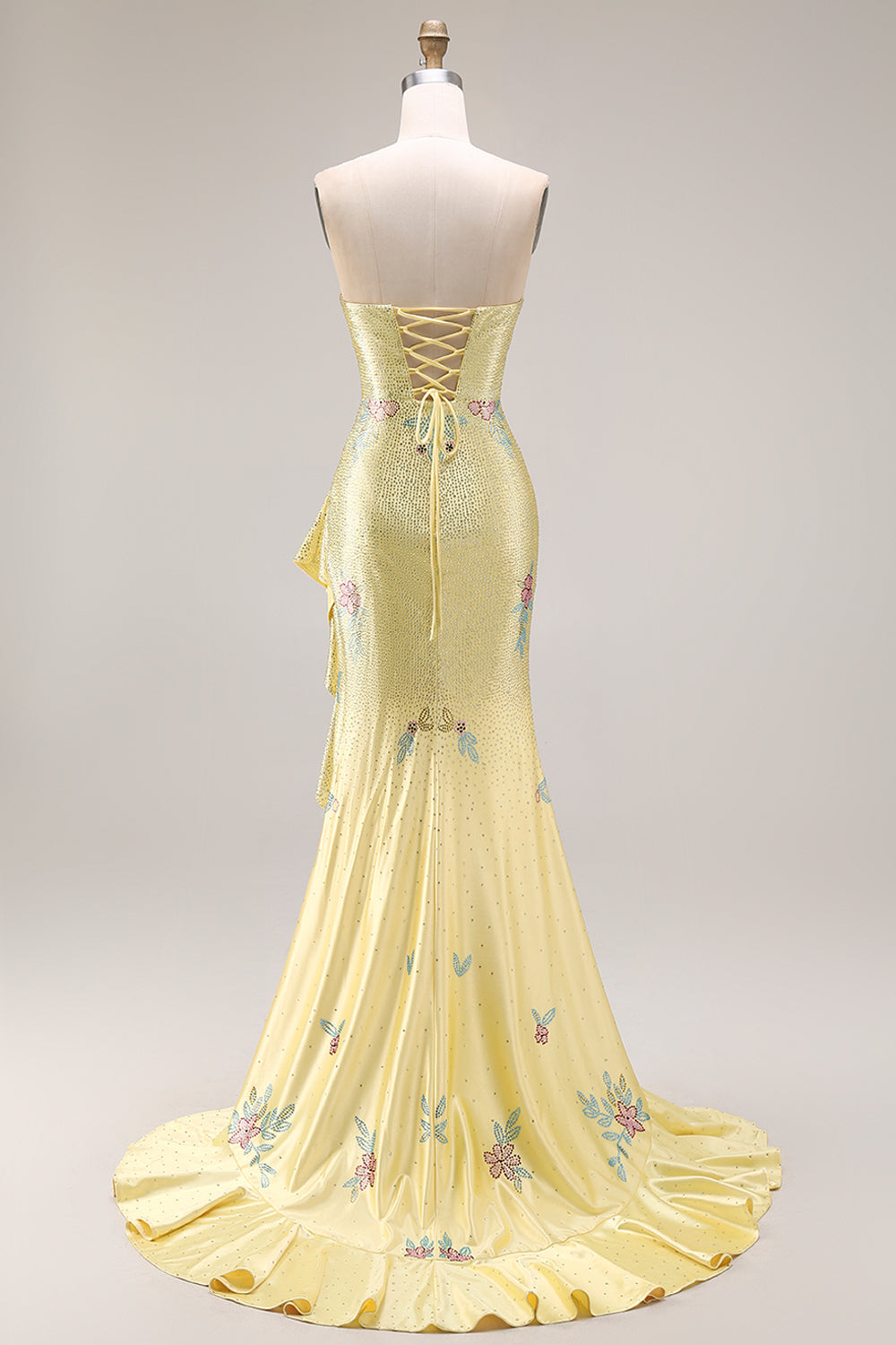 Sparkly Yellow Strapless Mermaid Prom Dress with Ruffles - Image 5