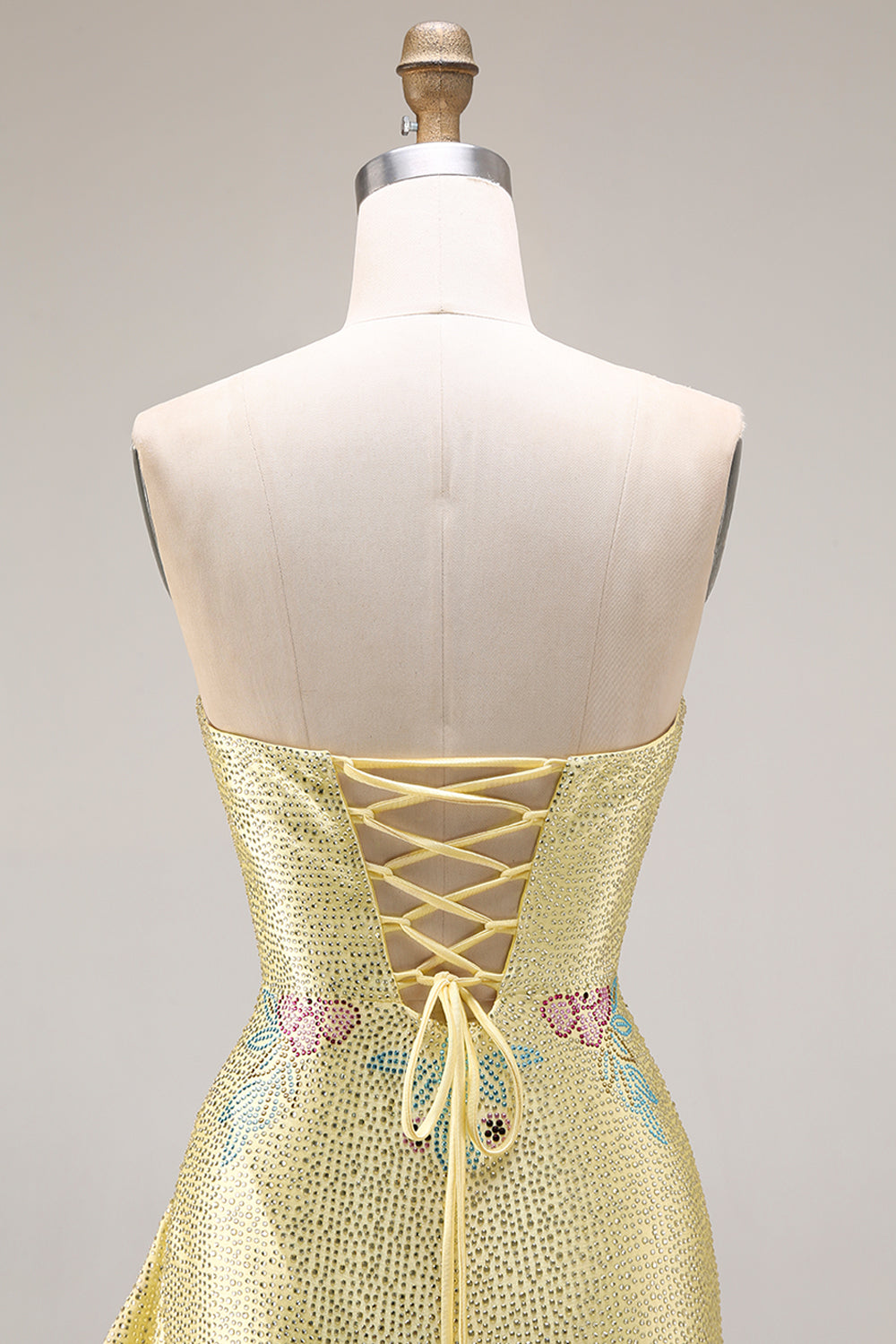 Sparkly Yellow Strapless Mermaid Beaded Prom Dress - Image 7