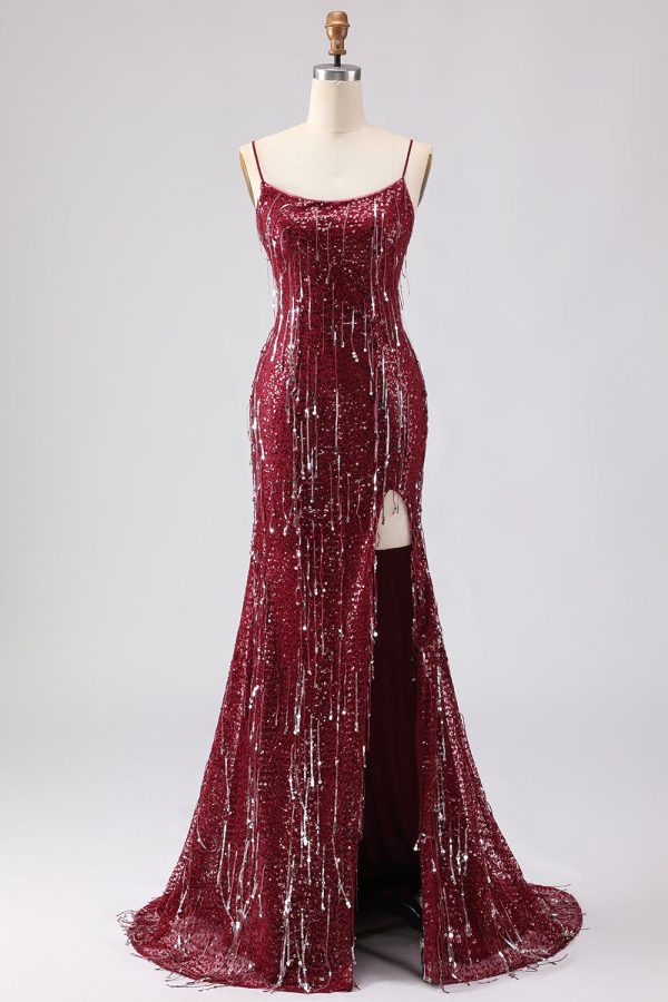 Sparkly Yellow Mermaid Maxi Prom Dress with Slit - Image 7