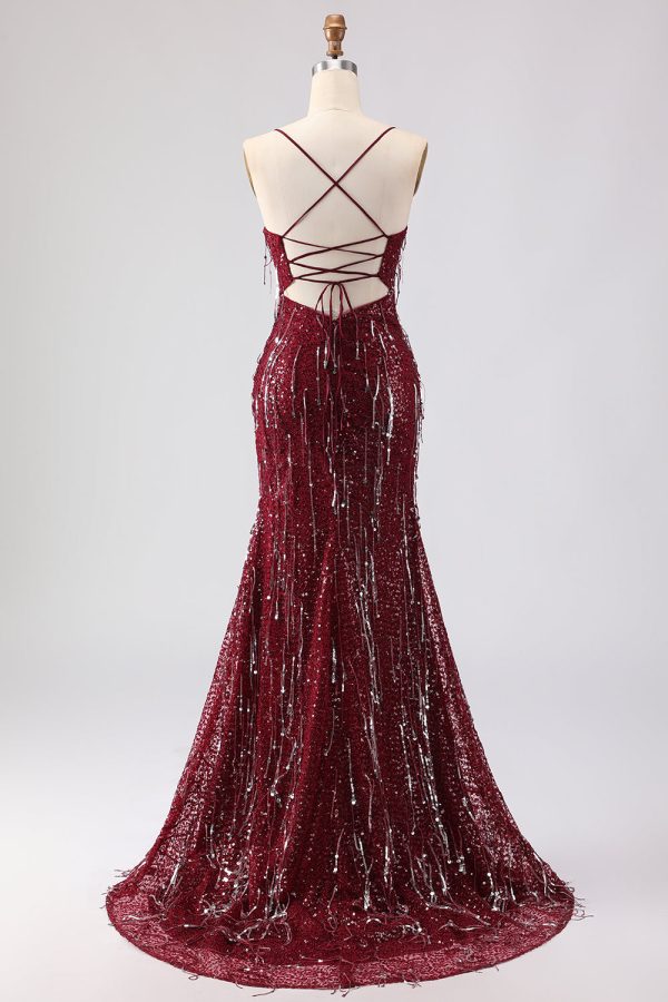 Sparkly Yellow Mermaid Maxi Prom Dress with Slit - Image 8