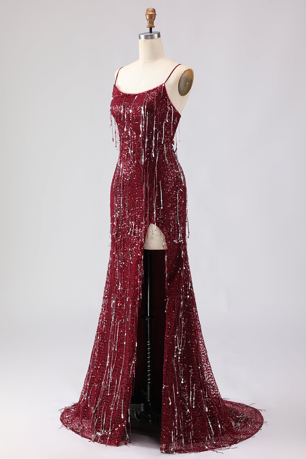 Sparkly Yellow Mermaid Maxi Prom Dress with Slit - Image 9
