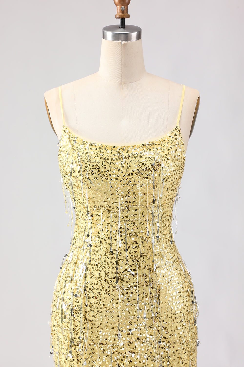 Sparkly Yellow Mermaid Maxi Prom Dress with Slit - Image 4