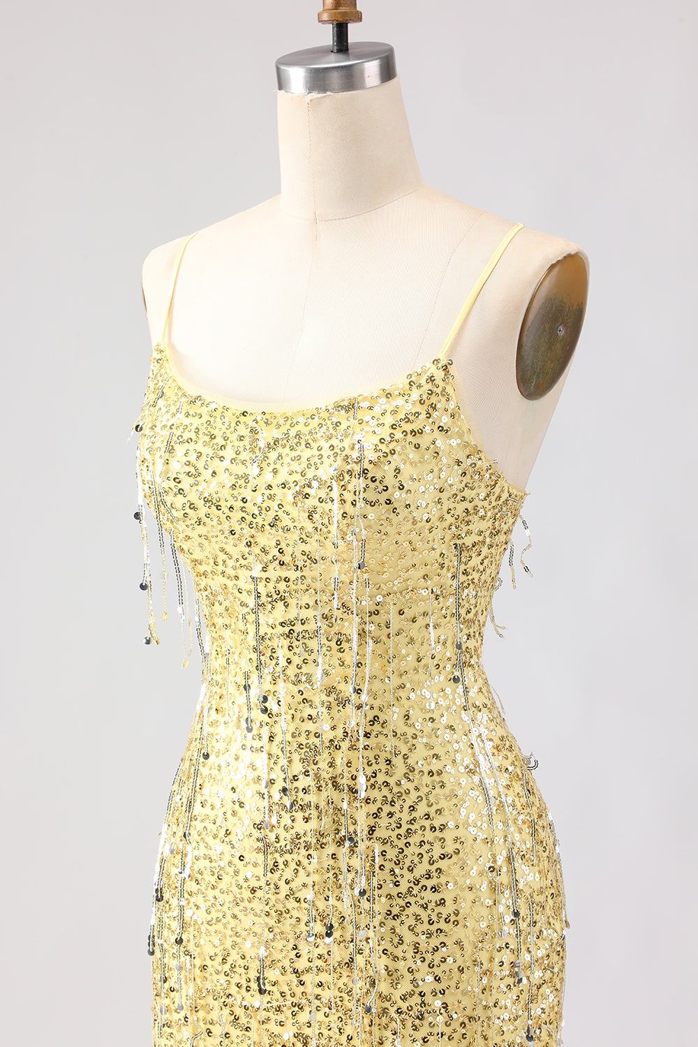 Sparkly Yellow Mermaid Maxi Prom Dress with Slit - Image 6