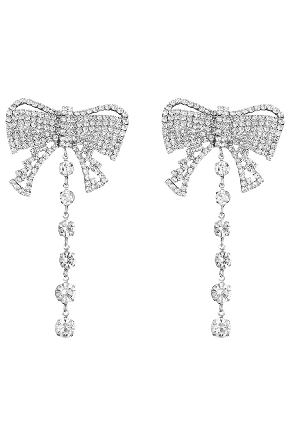 Sparkly Silver Bowed Dangle Earrings With Rhinestones - Image 1