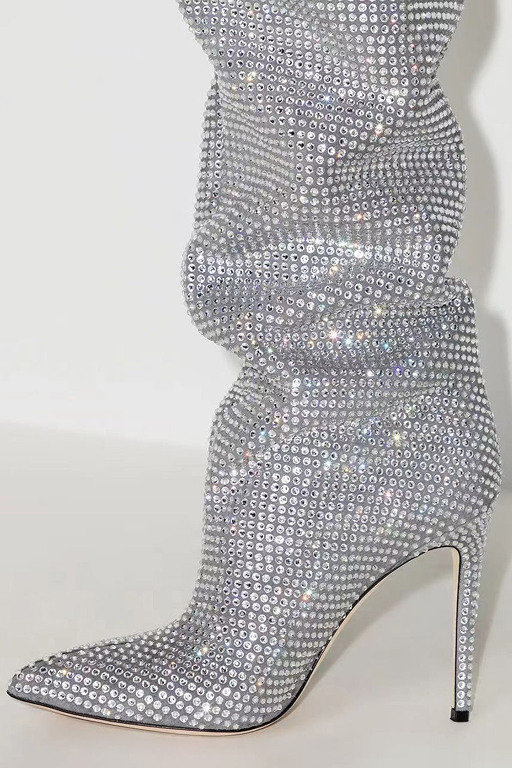 Sparkly Silver Rhinestone Over-The-Knee Stiletto Boots - Image 3