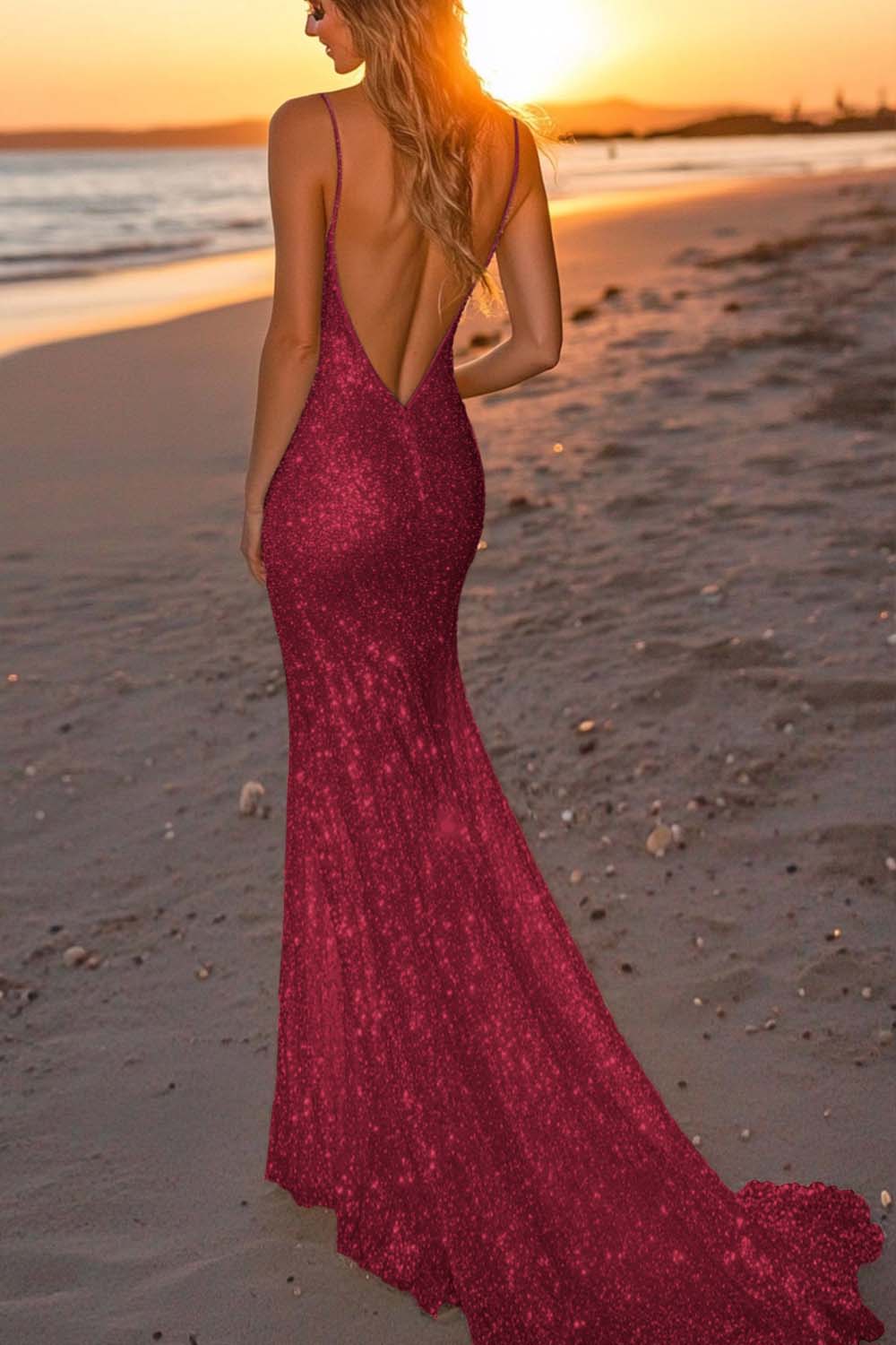 Sparkly Backless Silver Mermaid Formal Dress - Image 7